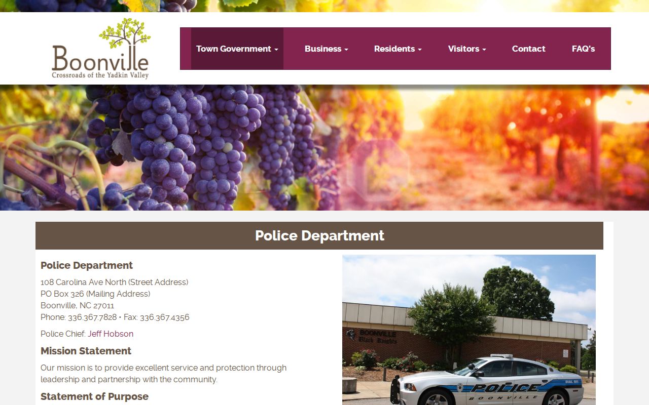 Yadkin County arrest history Boonville Police Department contact page