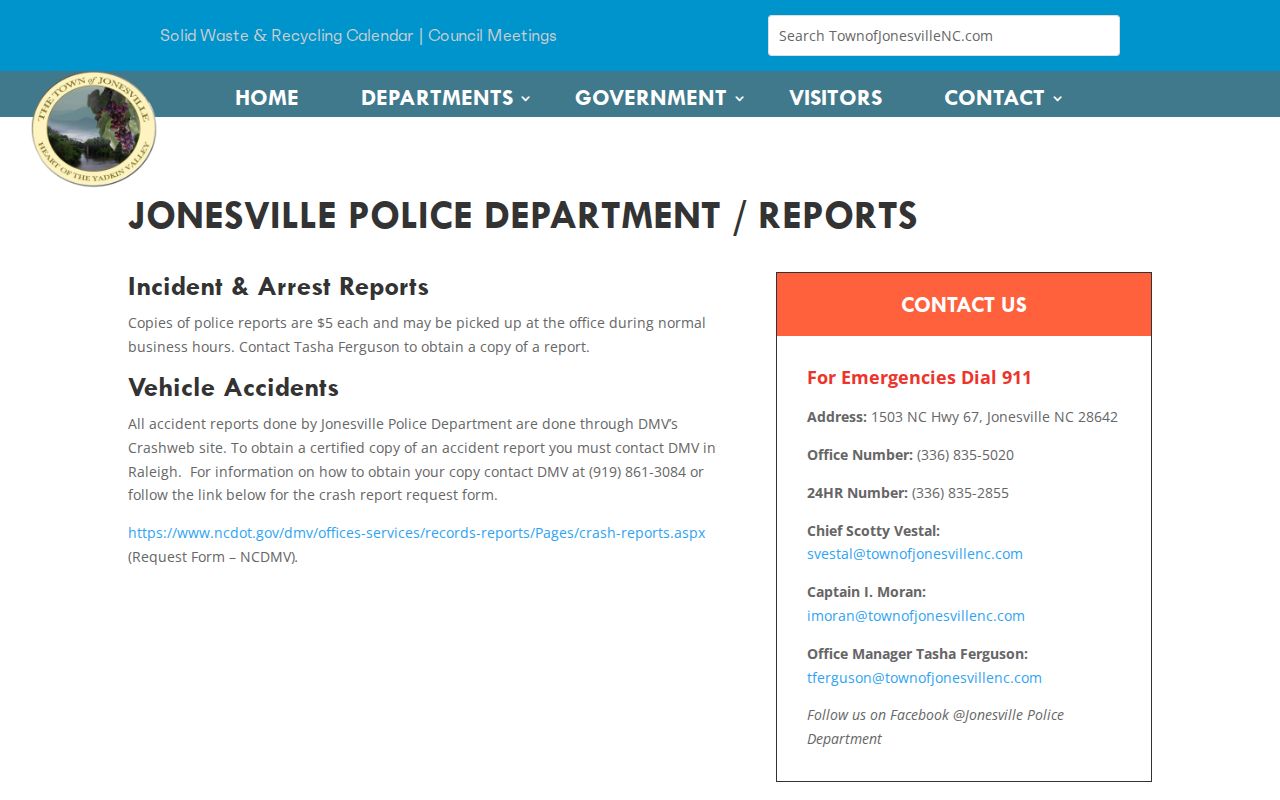Yadkin County arrest history Jonesville incident and arrest report page
