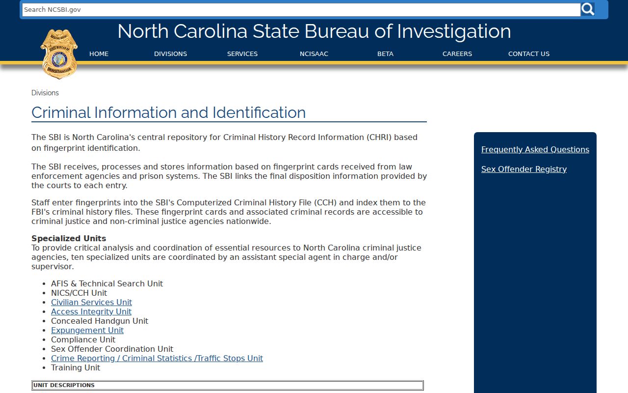 Yadkin County arrest history SBI fingerprint repository information