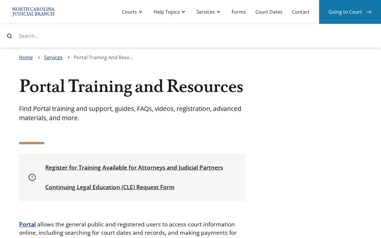 Yadkin County criminal court case eCourts Portal training page