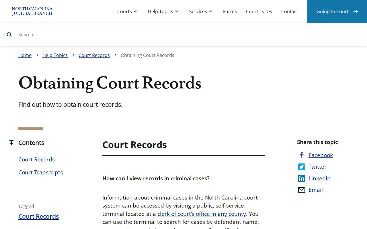 Yadkin County criminal court case access methods from the Judicial Branch