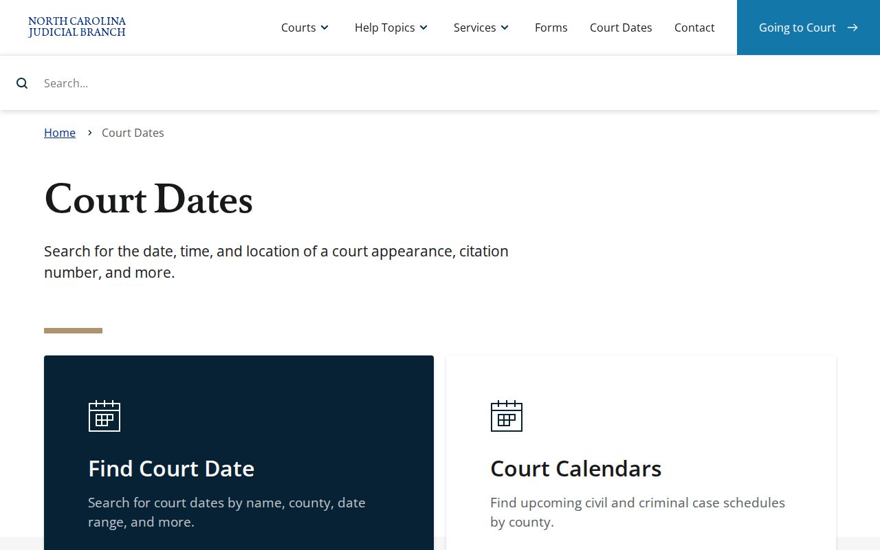 Yadkin County criminal court case dates search interface