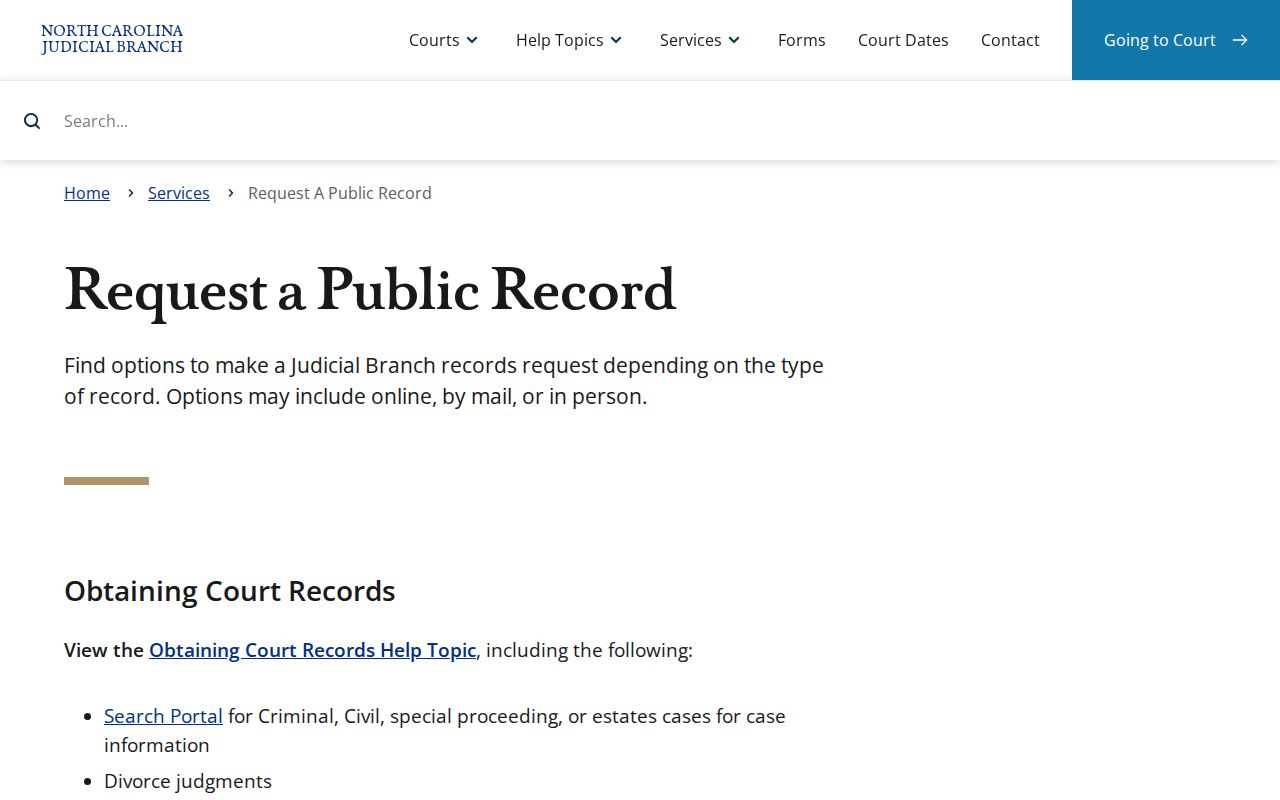 Yadkin County criminal court case public records request page