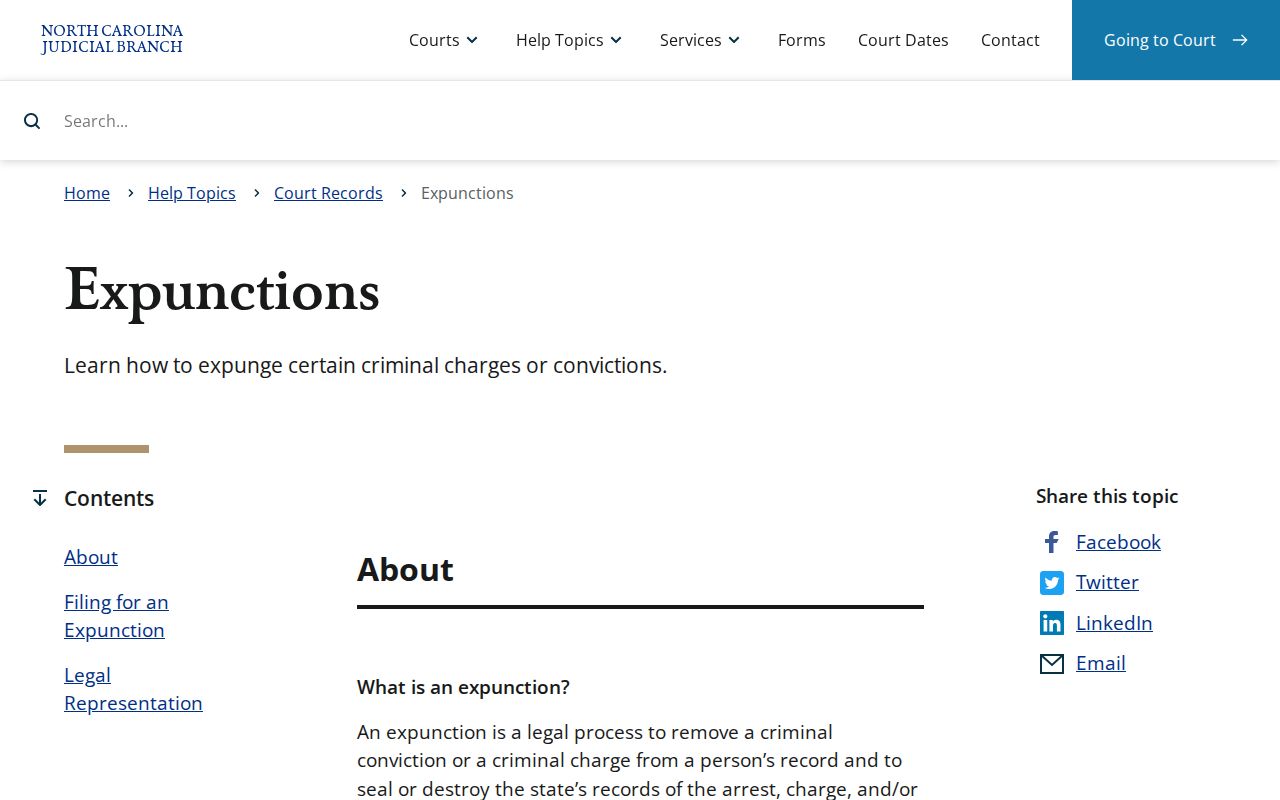 Yadkin County criminal history expunction instructions