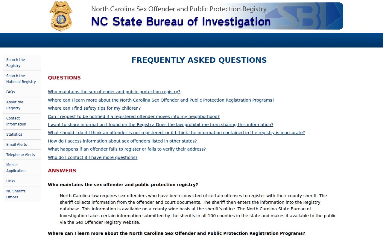 Yadkin County sex offender registry FAQ and verification guidance
